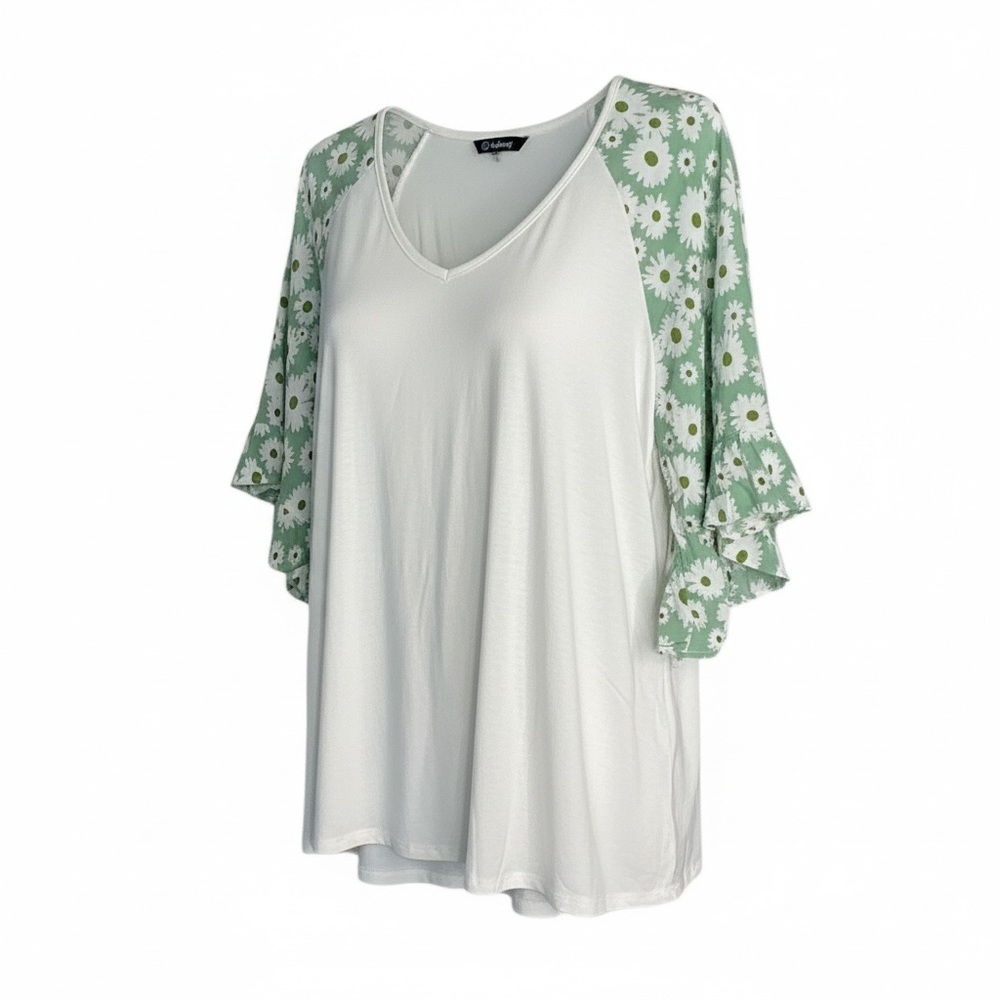 Floral Sleeve White Top